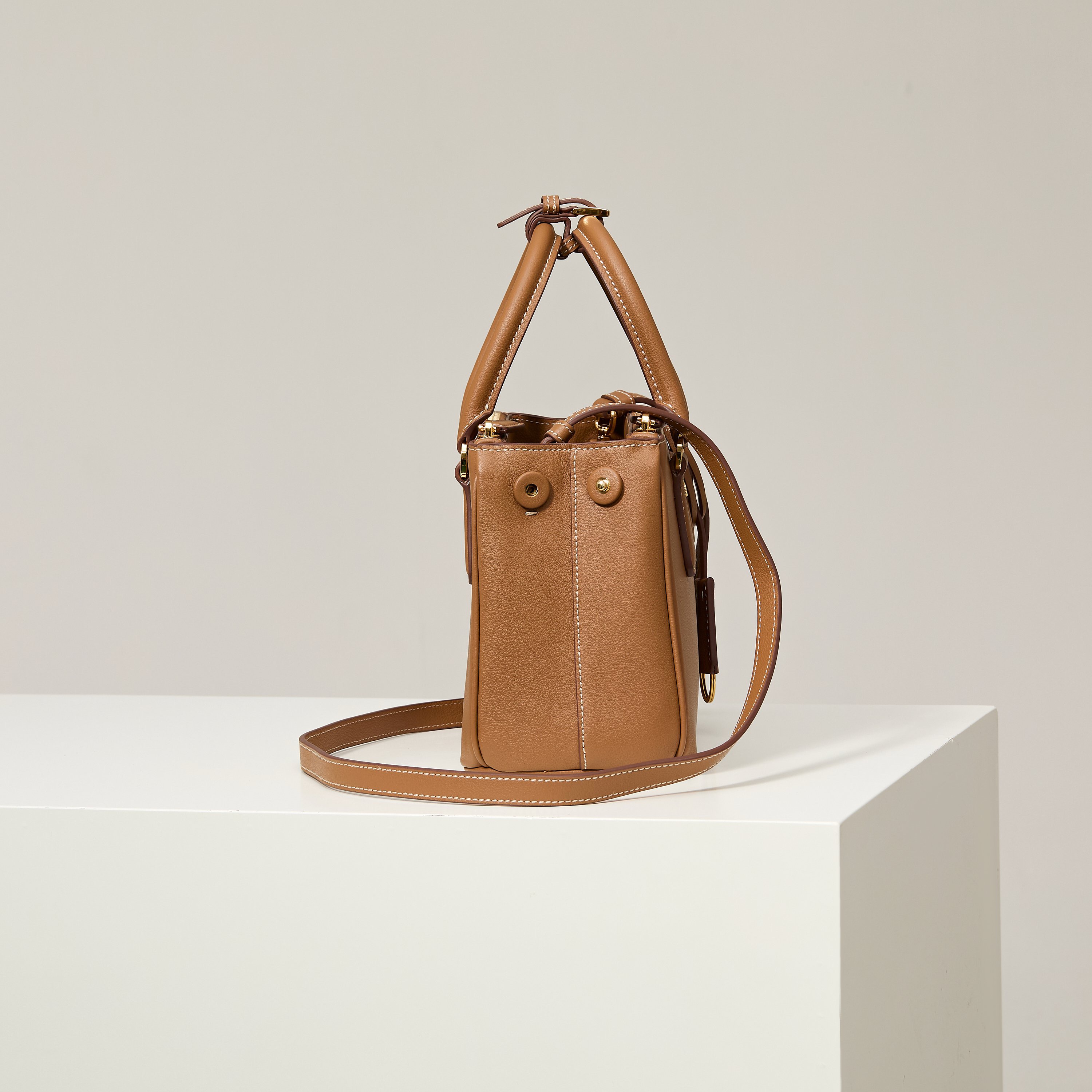 Prada 프라다 갤러리아 스몰 토트백 그레인드 카프스킨 카멜 브라운 골드 하드웨어 1BA896 20cm 3