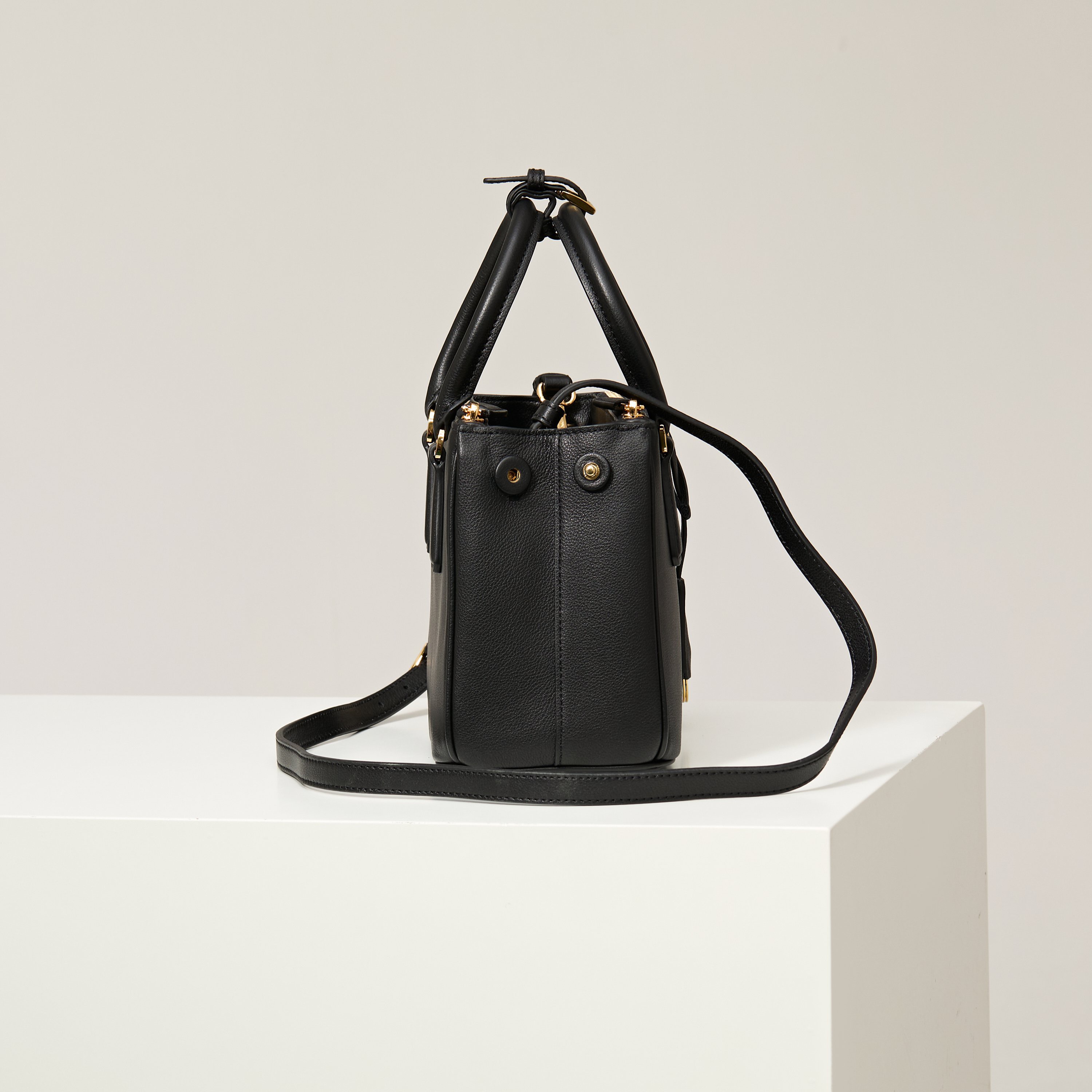 Prada 프라다 갤러리아 스몰 토트백 그레인드 카프스킨 카멜 블랙 골드 하드웨어 1BA896 20cm 3