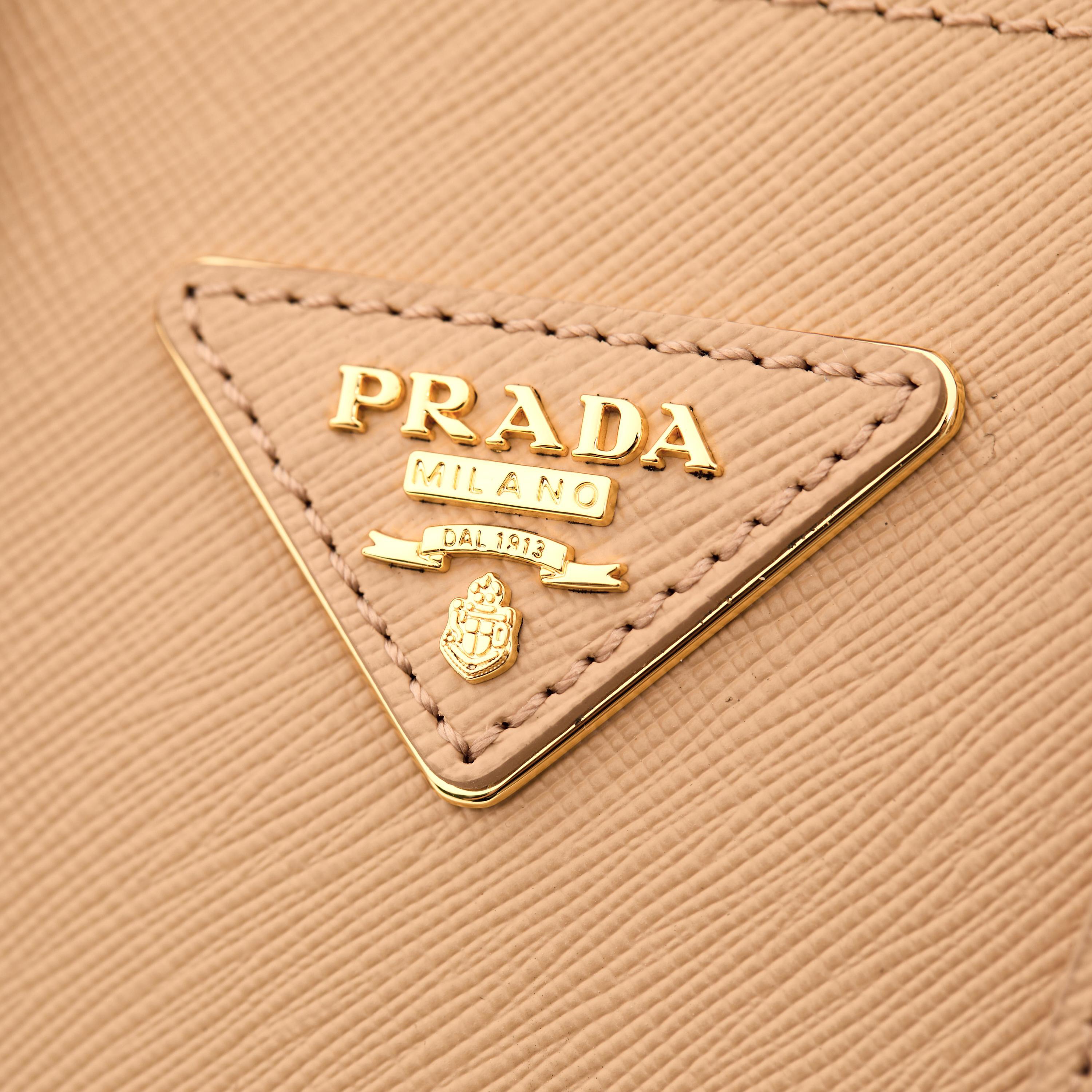 Prada 프라다 미니 갤러리아 토트백 사피아노 레더 카멜 핑크 골드 20cm 5