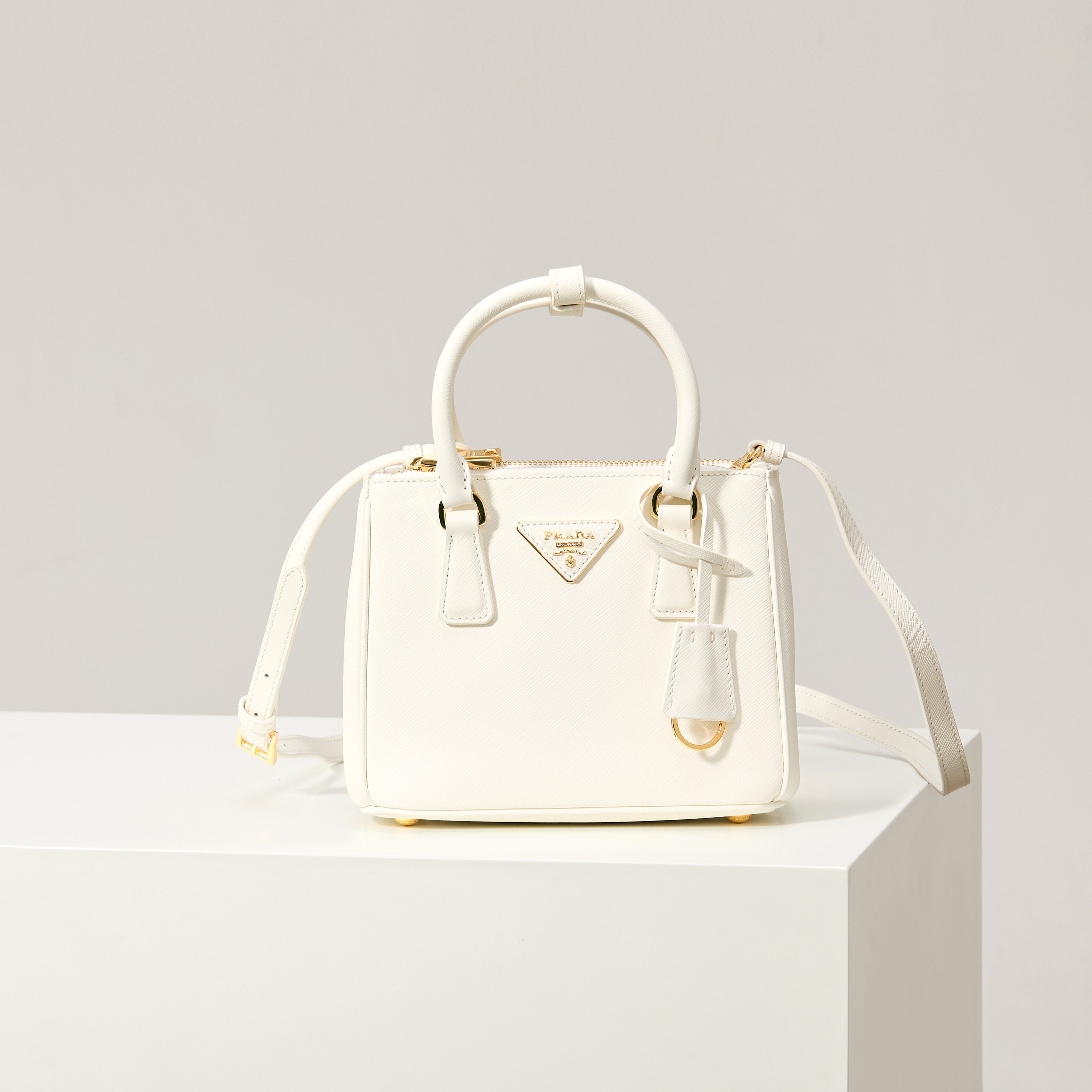 Prada 프라다 미니 갤러리아 토트백 사피아노 레더 아이보리 골드 20cm 1