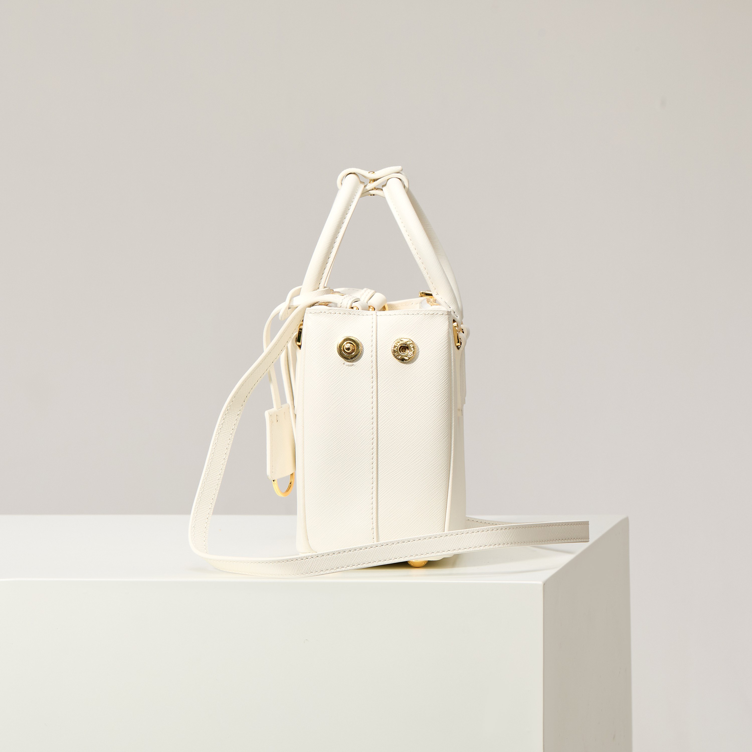 Prada 프라다 미니 갤러리아 토트백 사피아노 레더 아이보리 골드 20cm 3