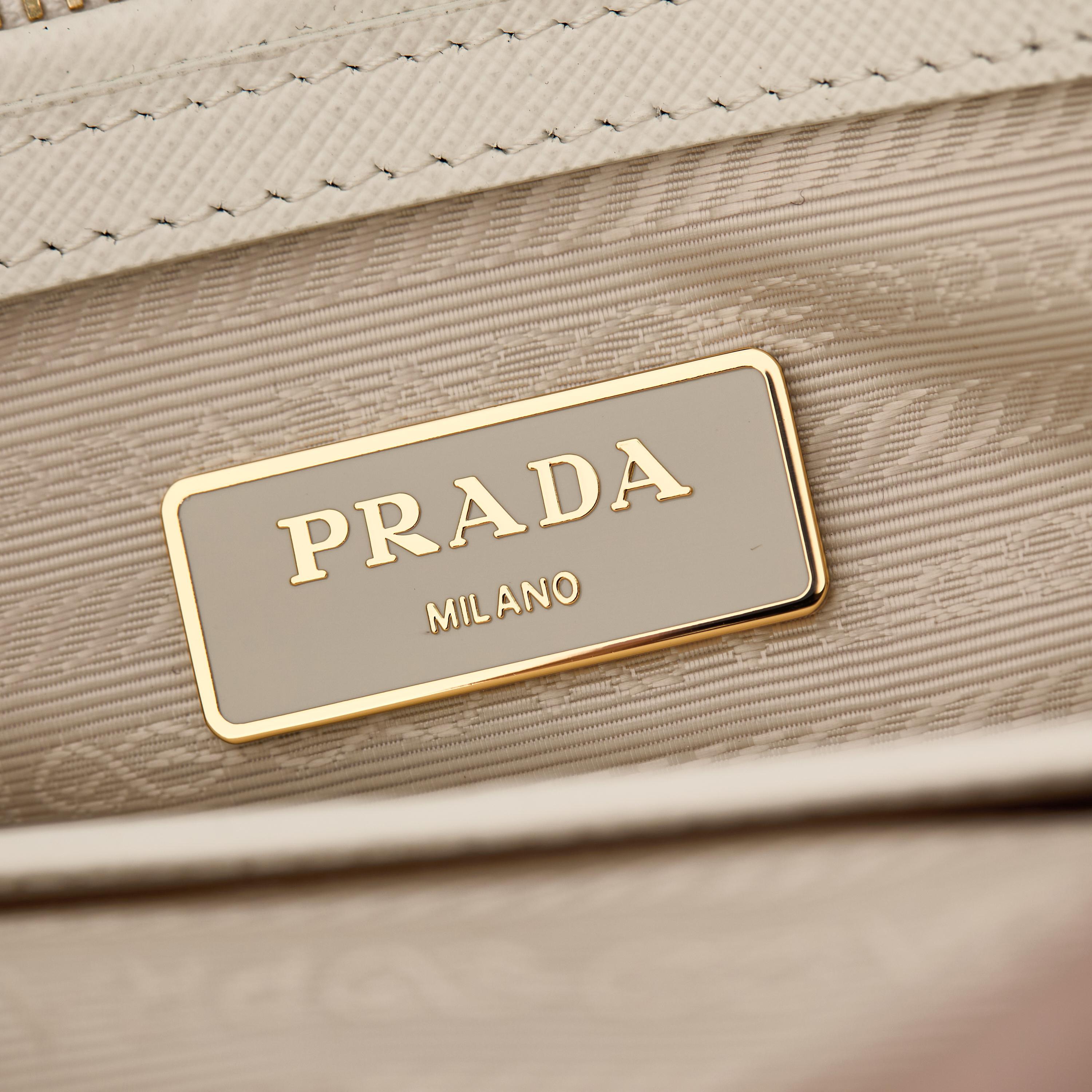 Prada 프라다 미니 갤러리아 토트백 사피아노 레더 아이보리 골드 20cm 8