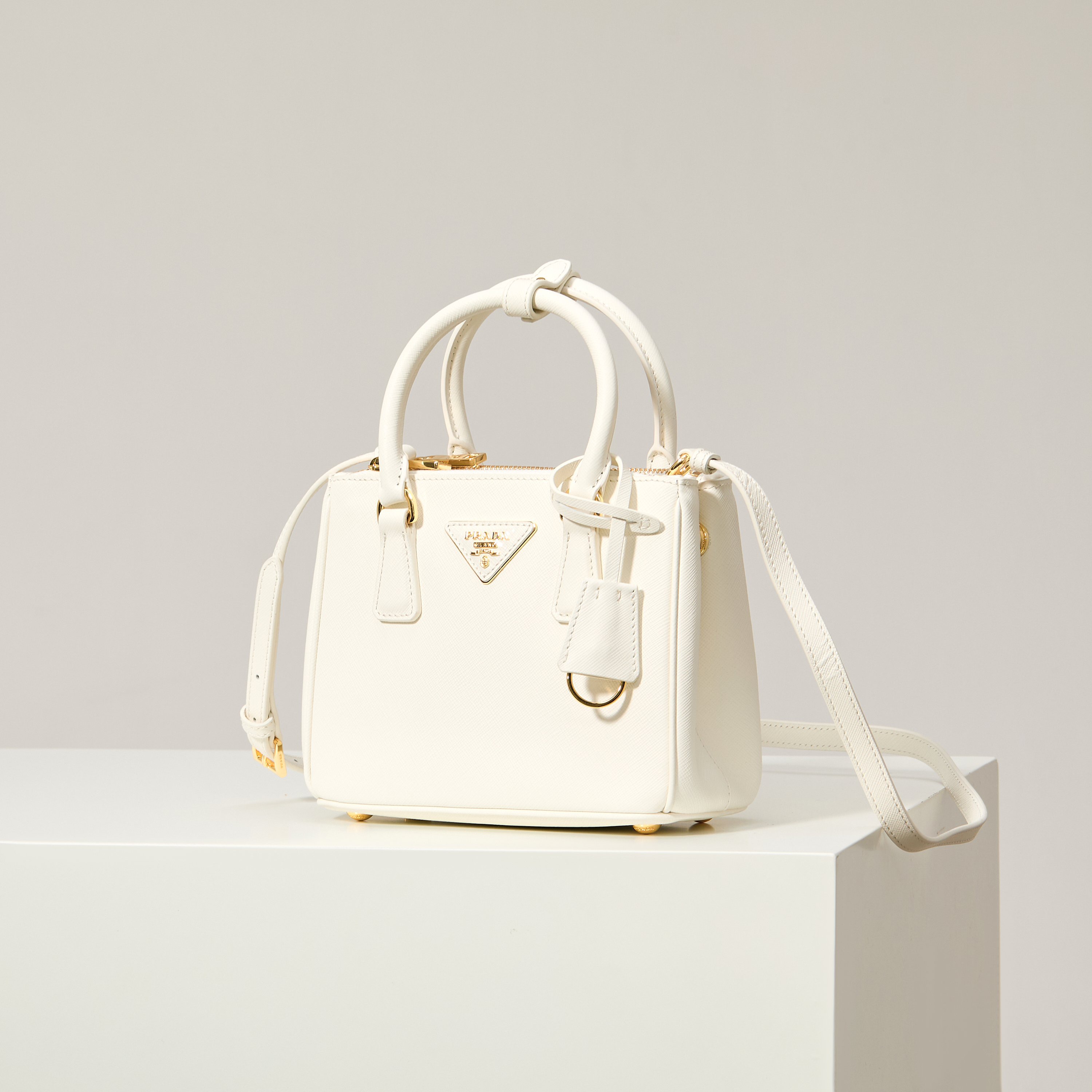 Prada 프라다 미니 갤러리아 토트백 사피아노 레더 아이보리 골드 20cm 10