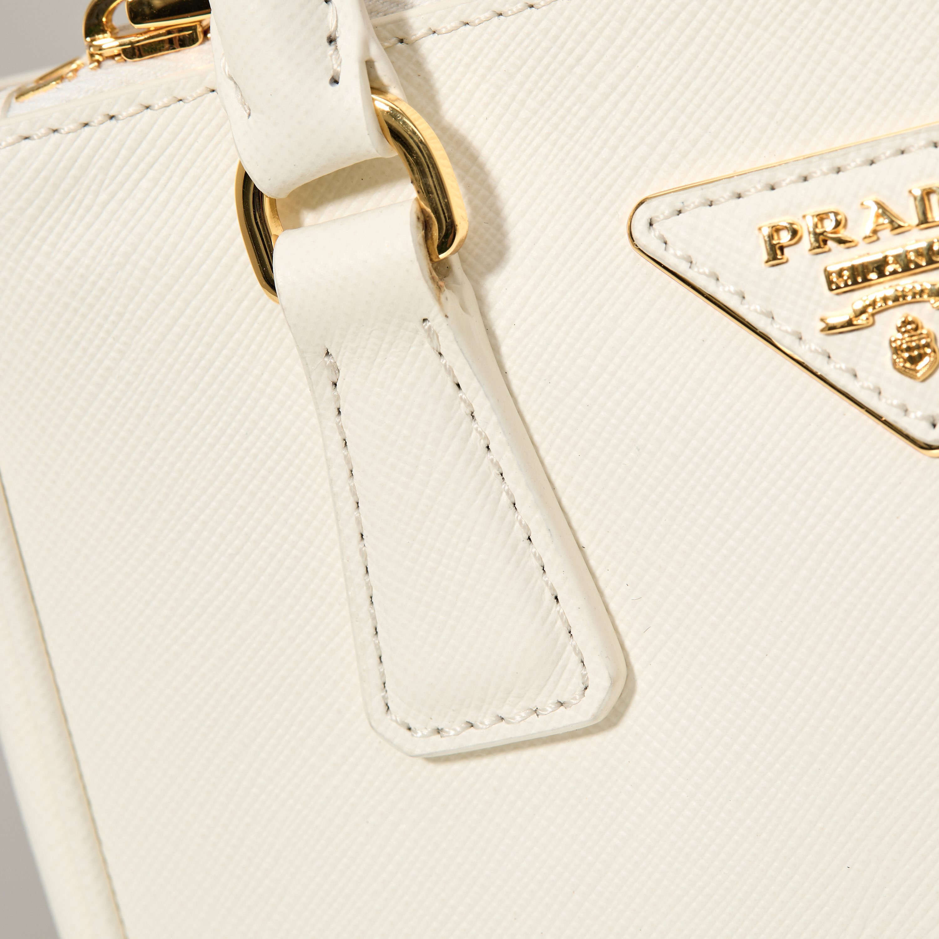 Prada 프라다 미니 갤러리아 토트백 사피아노 레더 아이보리 골드 20cm 16