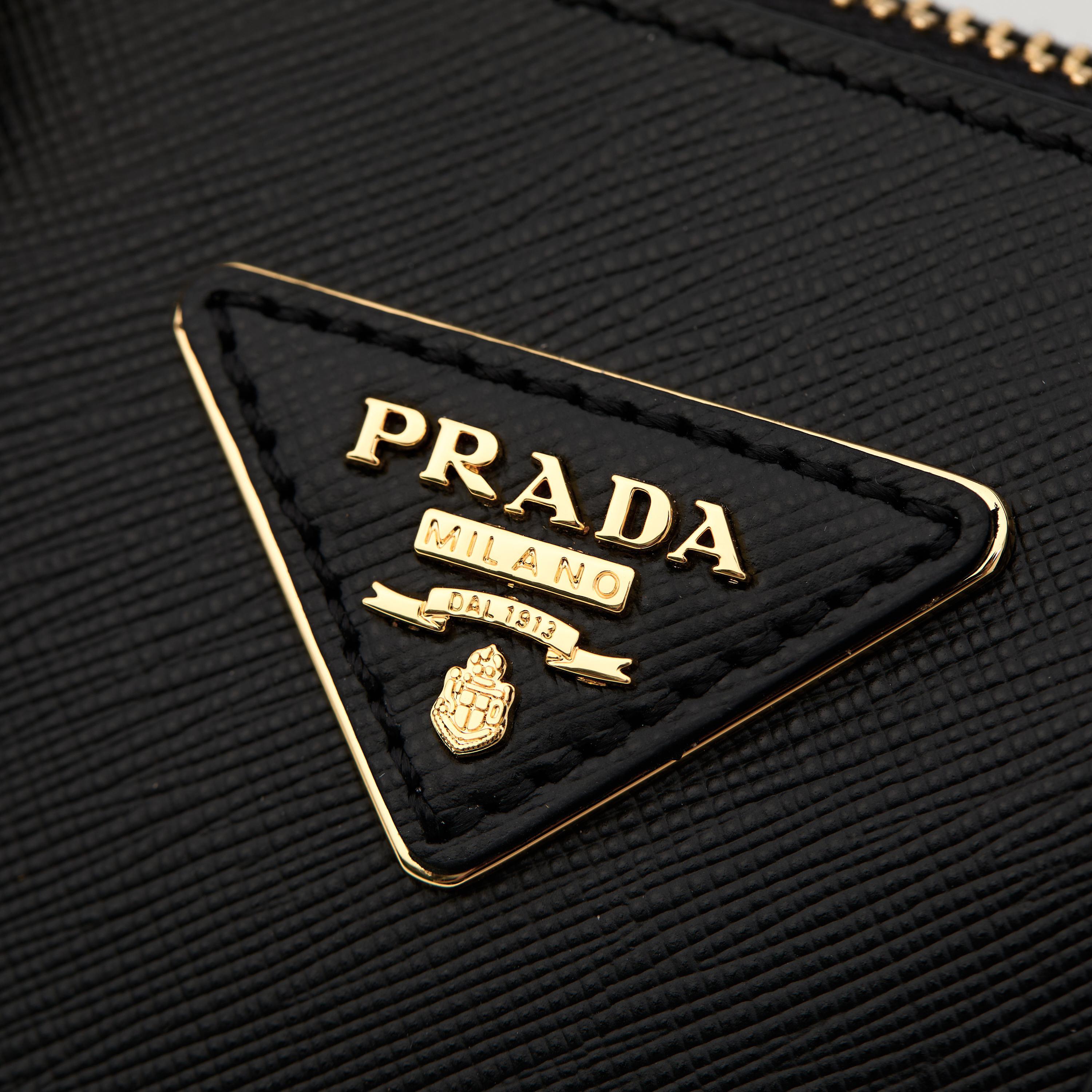 Prada 프라다 미니 갤러리아 토트백 사피아노 레더 블랙 골드 20cm 5