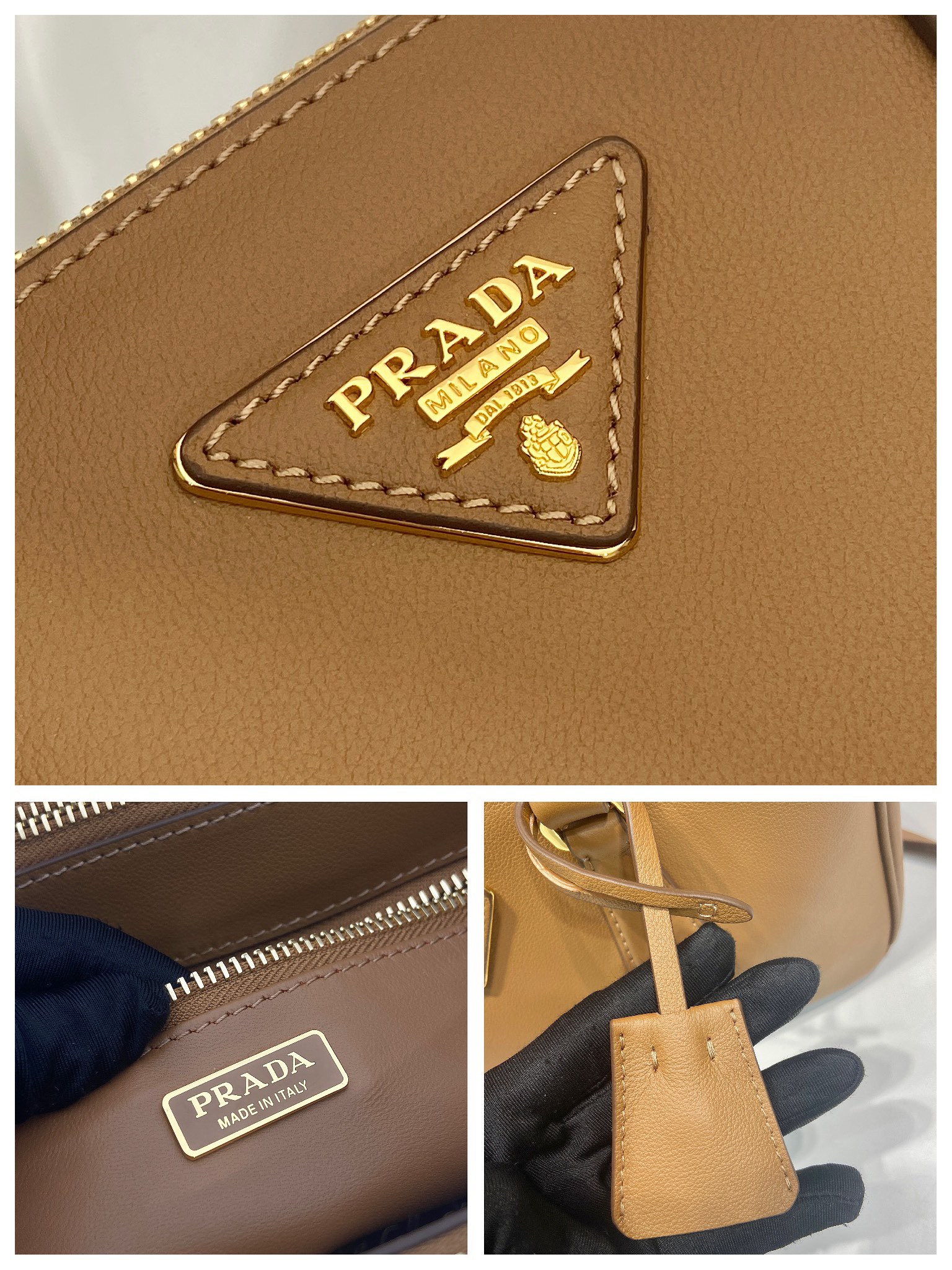 Prada 프라다 1BA457 더블 핸들 토트백 레더 브라운 골드 28cm 9