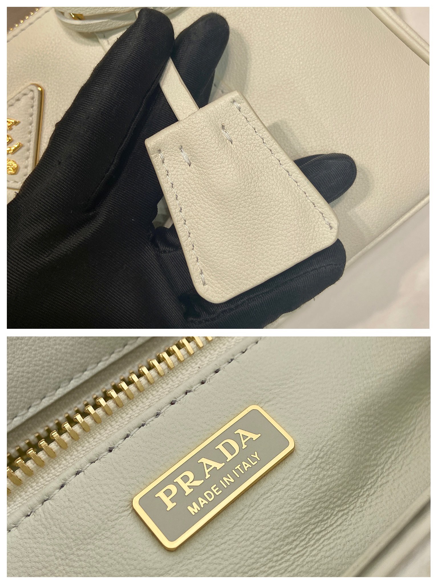 Prada 프라다 1BA457 더블 핸들 토트백 레더 아이보리 골드 28cm 9