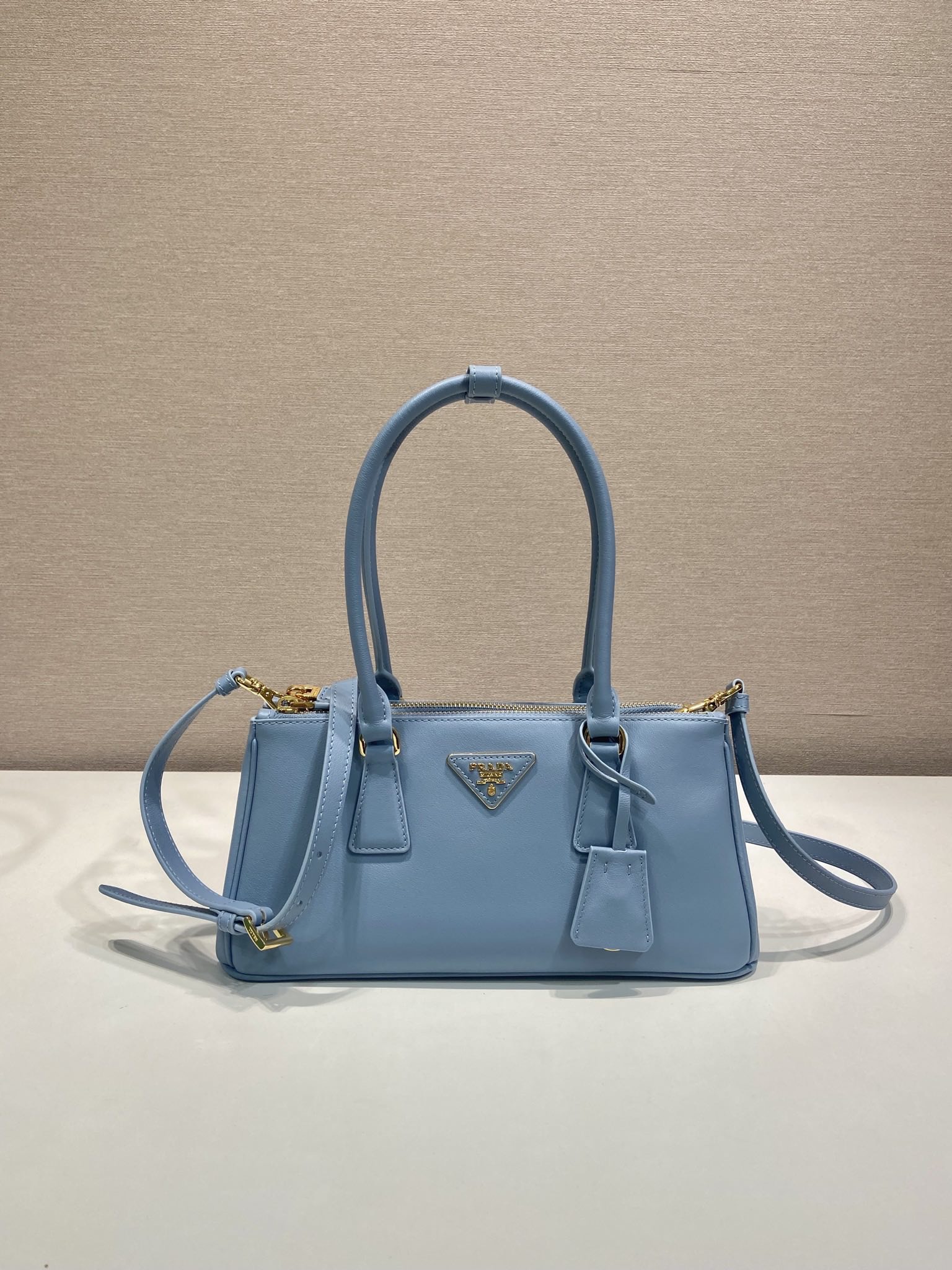 Prada 프라다 1BA457 더블 핸들 토트백 레더 민트블루 골드 28cm 1