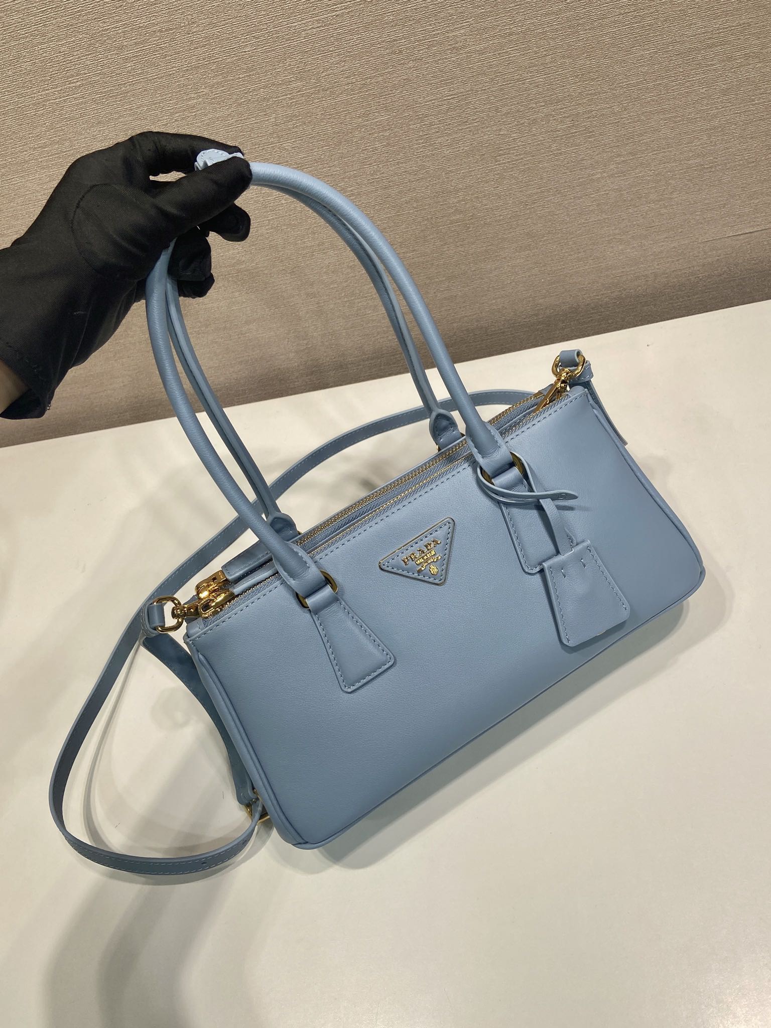 Prada 프라다 1BA457 더블 핸들 토트백 레더 민트블루 골드 28cm 3