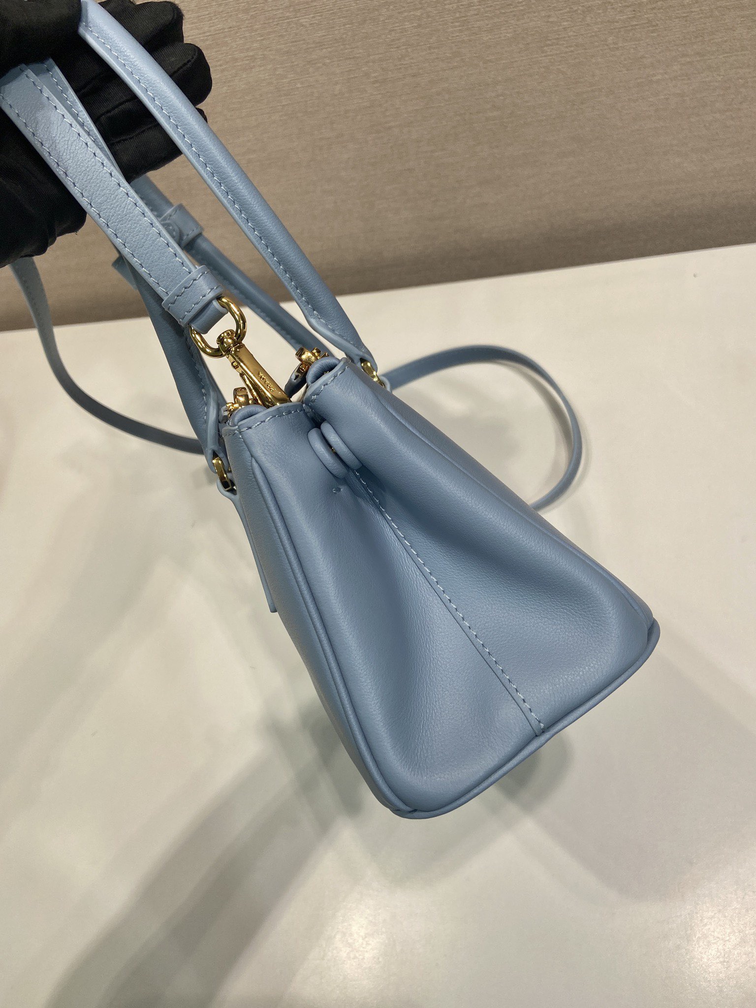 Prada 프라다 1BA457 더블 핸들 토트백 레더 민트블루 골드 28cm 6