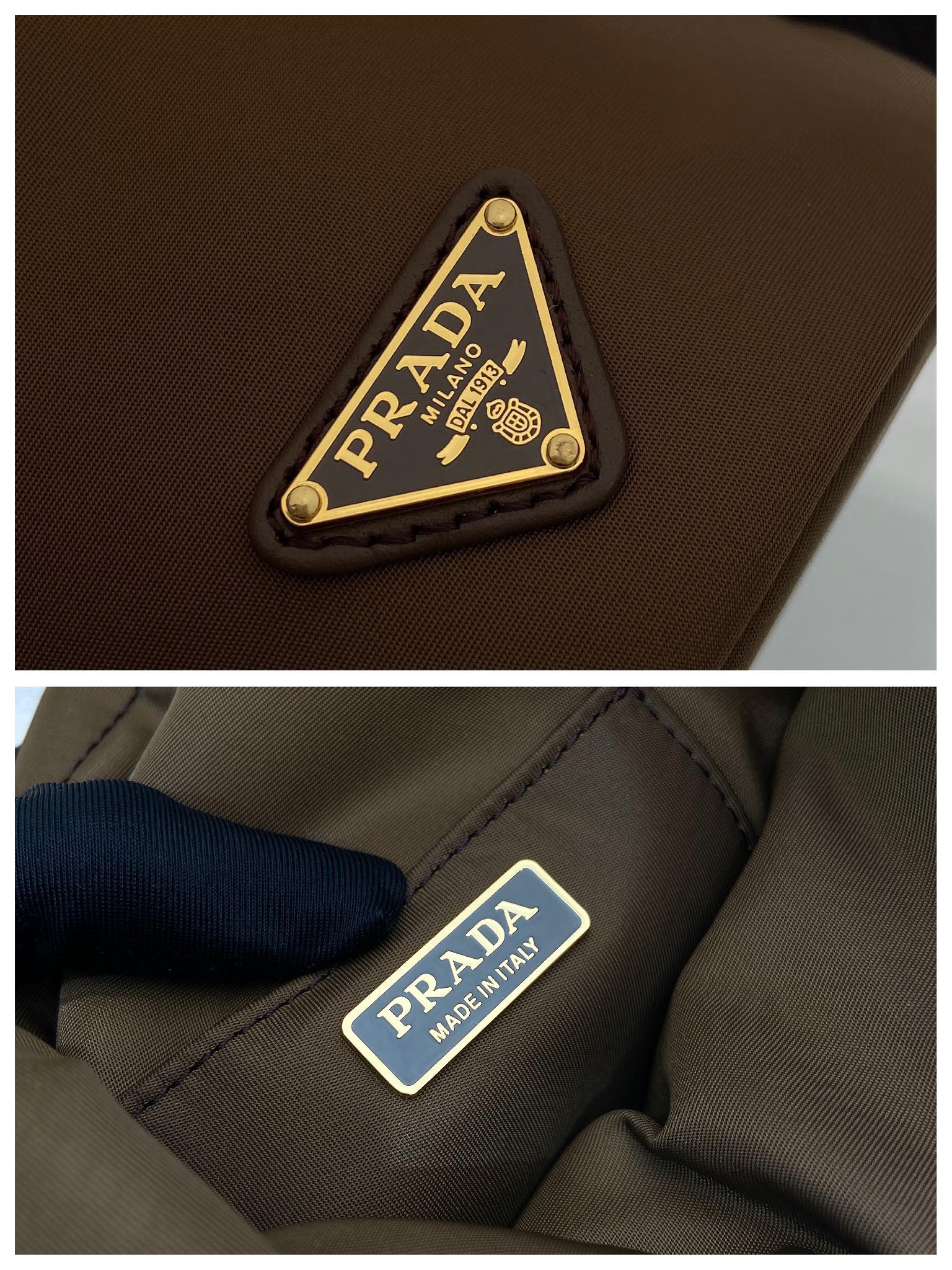 Prada 프라다 1BE088 나일론 버킷백 골드 체인 브라운 14cm 9