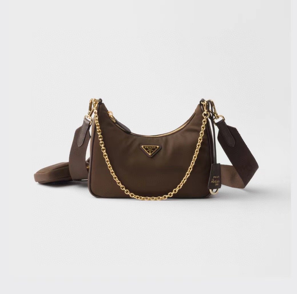 Prada 프라다 1BH204 리에디션 나일론 호보백 3-in-1 테수토 브라운 골드 하드웨어 1