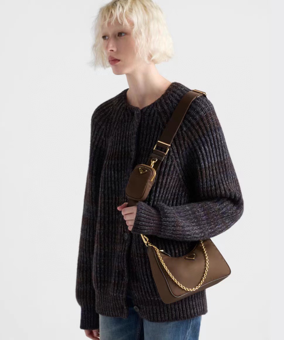 Prada 프라다 1BH204 리에디션 나일론 호보백 3-in-1 테수토 브라운 골드 하드웨어 2