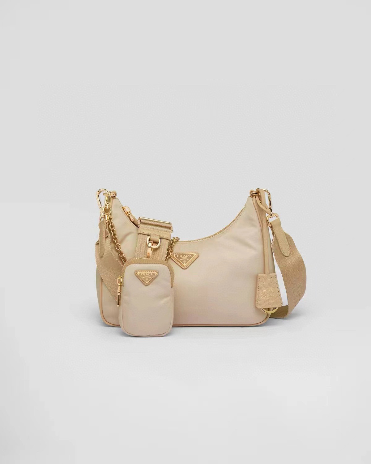 Prada 프라다 1BH204 리에디션 나일론 호보백 3-in-1 테수토 브라운 골드 하드웨어 1