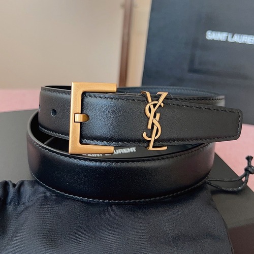 SAINT LAURENT Monogram Leather Belt 생로랑 모노그램 가죽 벨트 폭 3cm 브론즈