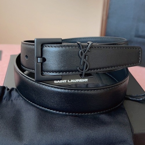 SAINT LAURENT Monogram Leather Belt 생로랑 모노그램 가죽 벨트 폭 3cm 블랙
