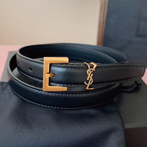 SAINT LAURENT Slim Monogram Leather Belt 생로랑 슬림 모노그램 가죽 벨트 폭2cm 브론