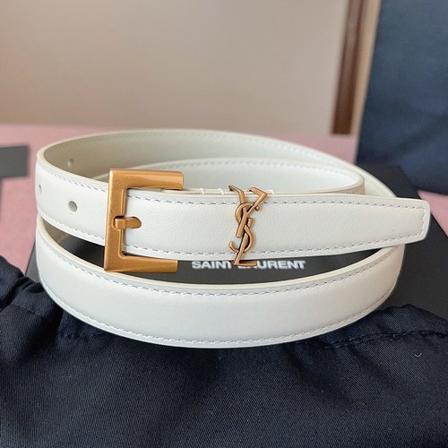 SAINT LAURENT Monogram Leather Belt White 생로랑 모노그램 가죽 벨트 폭 2cm 화이트