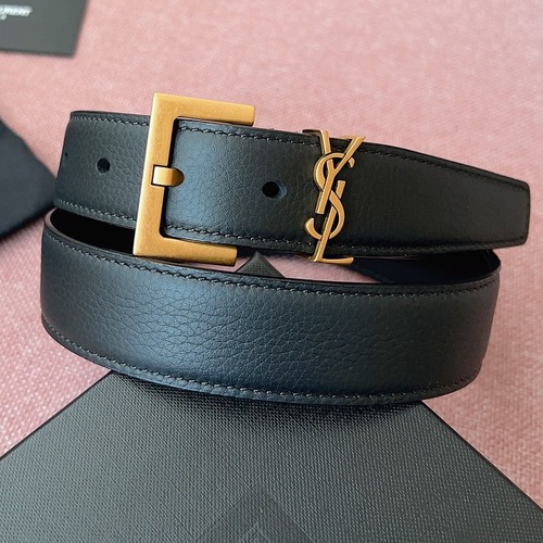 SAINT LAURENT Monogram Leather Belt Black 생로랑 모노그램 가죽 벨트 폭3cm 브론즈