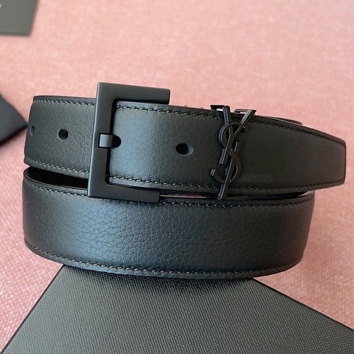 SAINT LAURENT Monogram Leather Belt Black 생로랑 모노그램 가죽 벨트 폭3cm 블랙