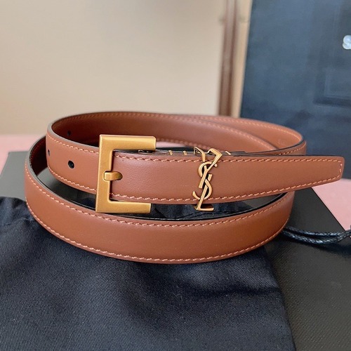 SAINT LAURENT Monogram Leather Belt Brown 생로랑 모노그램 가죽 벨트 브라운 2cm 폭