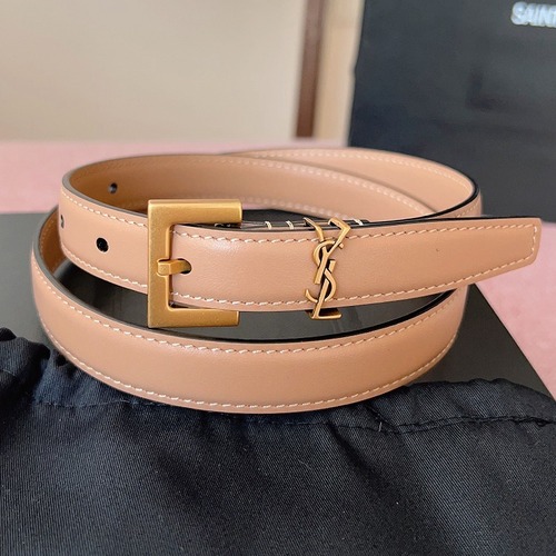 SAINT LAURENT Monogram Leather Belt Brown 생로랑 모노그램 가죽 벨트 핑크 2cm 폭