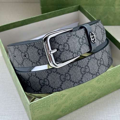 GUCCI GG Supreme Canvas Belt 구찌 GG 슈프림 캔버스 벨트 3.5cm폭 실버버클