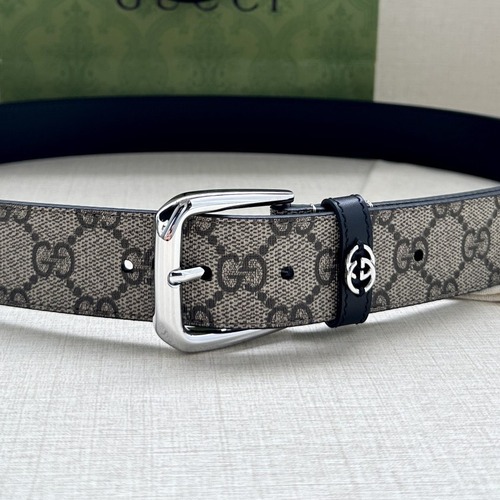 GUCCI GG Supreme Canvas Belt Brown Trim 구찌 GG 슈프림 캔버스 벨트 실버