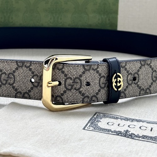 GUCCI GG Supreme Canvas Belt Brown Trim 구찌 GG 슈프림 캔버스 벨트 골드