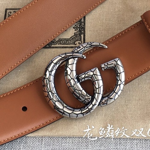 GUCCI Double G Leather Belt 구찌 더블 G 브라운 가죽 벨트 38mm 실버버클