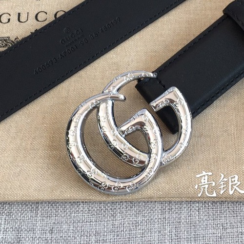 GUCCI Double G Leather Belt 30mm 구찌 더블 G 블랙가죽 벨트 30mm 실버버클