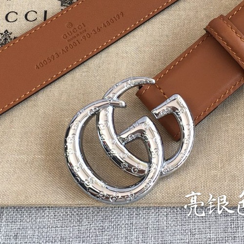 GUCCI Double G Leather Belt 30mm 구찌 더블 G 브라운가죽 벨트 30mm 실버버클