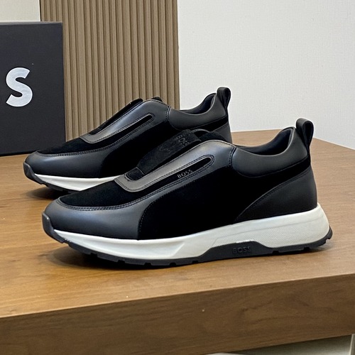BOSS Men’s Leather Slip-On Sneakers 보스 2026 남성 가죽 슬립온 캐주얼 스니커즈 블랙