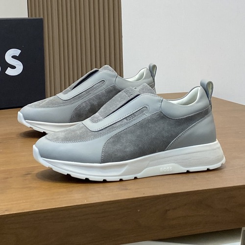 BOSS Men’s Leather Slip-On Sneakers 보스 2026 남성 가죽 슬립온 캐주얼 스니커즈 그레이