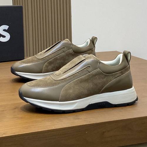BOSS Men’s Leather Slip-On Sneakers 보스 2026 남성 가죽 슬립온 캐주얼 스니커즈 브라운