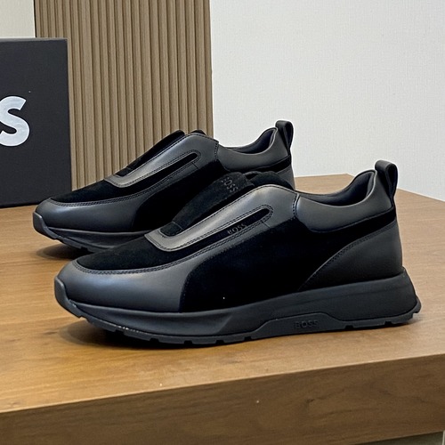 BOSS Men’s Leather Slip-On Sneakers 보스 2026 남성 가죽 슬립온 캐주얼 스니커즈 올블랙