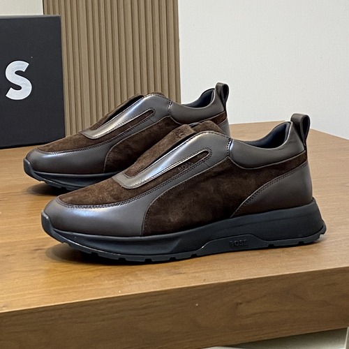BOSS Men’s Leather Slip-On Sneakers 보스 2026 남성 가죽 슬립온 캐주얼 스니커즈 다크브라운