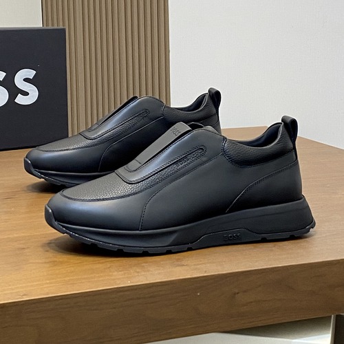 BOSS Low-Top Leather Slip-On Sneakers 보스 2016 로우탑 남성 가죽 슬립온 캐주얼 스니커즈 올블랙