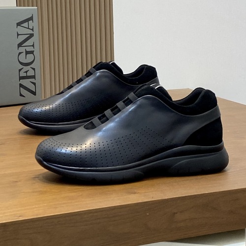 ZEGNA Men’s Leather Low-Top Sneakers 제냐 2016 남성 가죽 로우탑 캐주얼 스니커즈 블랙