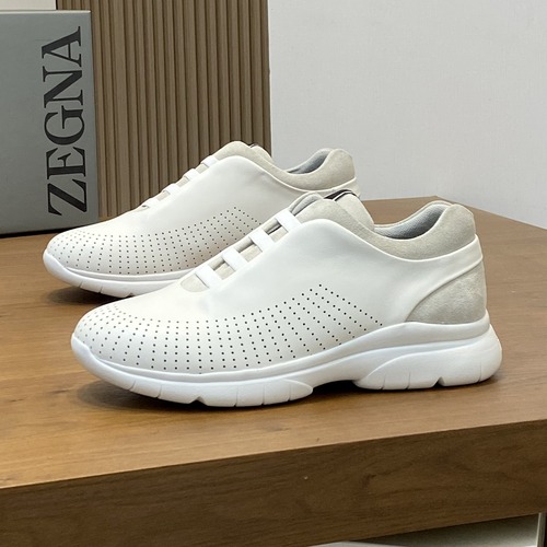 ZEGNA Men’s Leather Low-Top Sneakers 제냐 2016 남성 가죽 로우탑 캐주얼 스니커즈 화이트