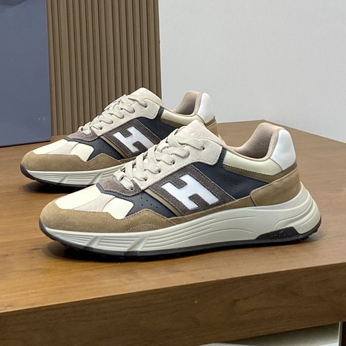 HOGAN H Patch Men’s Sneakers 호간 H 패치 남성 캐주얼 스니커즈 (Hyperlight 시리즈) 브라운 & 베이지