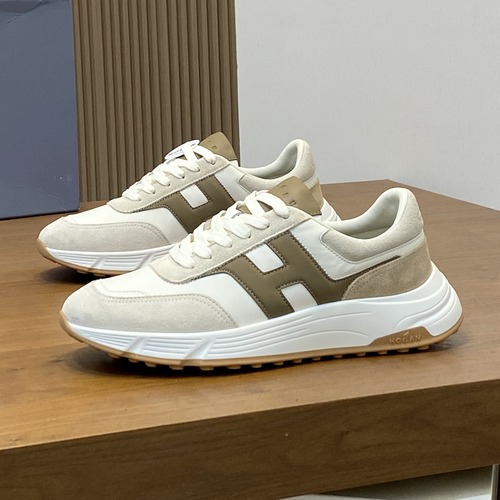 HOGAN H Patch Men’s Sneakers 호간 H 패치 남성 캐주얼 스니커즈 (Hyperlight 시리즈) 베이지 & 브라운