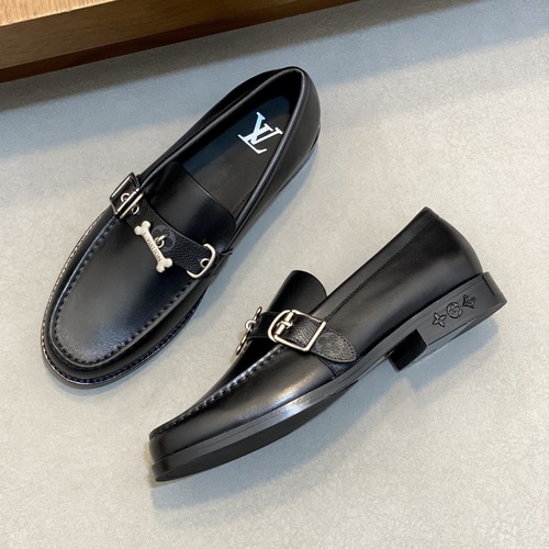 Louis Vuitton 루이비통 글러브 버클 남성 레더 로퍼 블랙 무광