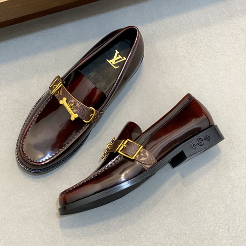 Louis Vuitton 루이비통 글러브 버클 남성 레더 로퍼 버건디 유광