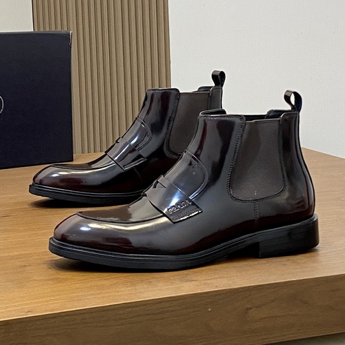 PRADA 프라다 남성 첼시 앵클부츠 가죽 부츠 버건디