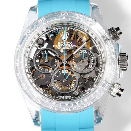 ROLEX Cosmograph Daytona Skeleton Transparent Case 롤렉스 코스모그래프 데이토나 스켈레톤 투명 케이스 블루 틴트 투명 케이스 × 블루 러버