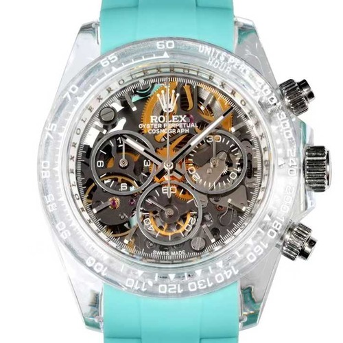 ROLEX Cosmograph Daytona Skeleton Transparent Case 롤렉스 코스모그래프 데이토나 스켈레톤 투명 케이스 화이트 틴트 투명 케이스 × 민트 러버
