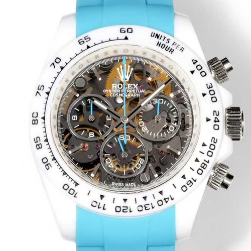 ROLEX Cosmograph Daytona Skeleton Transparent Case 롤렉스 코스모그래프 데이토나 스켈레톤 화이트 케이스 블루 러버