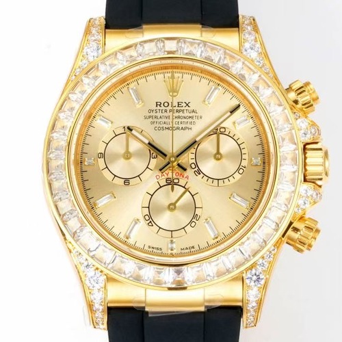 Rolex Cosmograph Daytona Diamond Bezel 4131 Automatic Watch 롤렉스 코스모그래프 데이토나 다이아몬드 골드베젤 4131 오토매틱 러버밴드