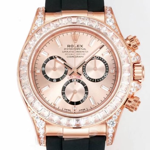 Rolex Cosmograph Daytona Diamond Bezel 4131 Automatic Watch 롤렉스 코스모그래프 데이토나 다이아몬드 브론즈베젤 4131 오토매틱 러버밴드